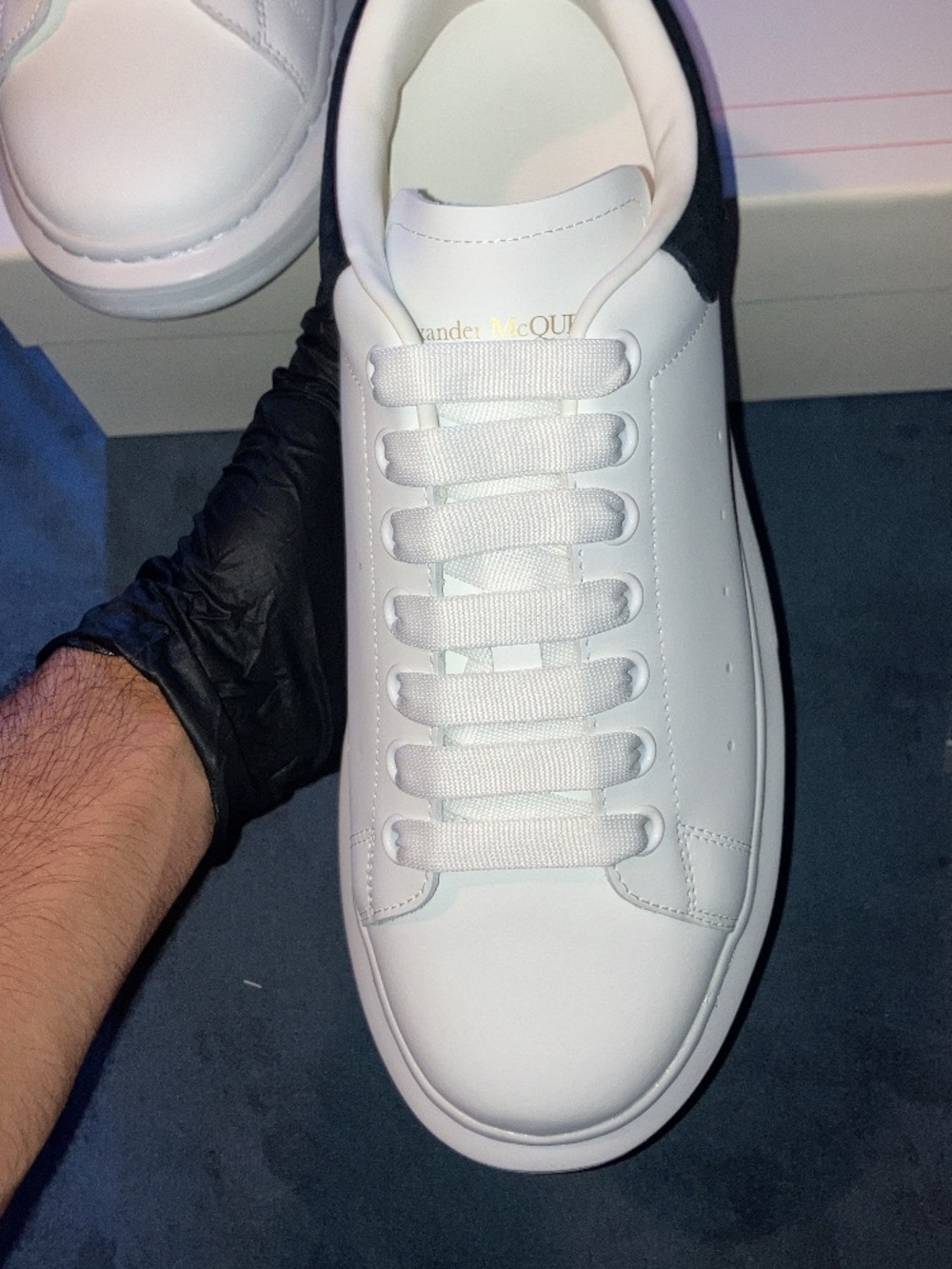 Alexander McQueen White Leather Sneakers with Black Heel Tab - Picture 4 of 5